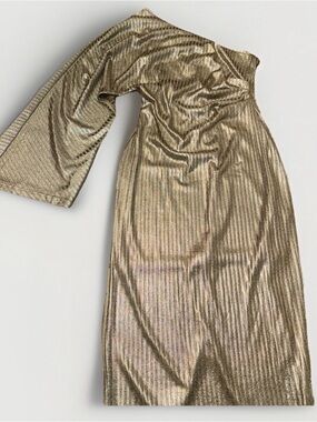 Metallic Gold One-Shoulder Evening Dress